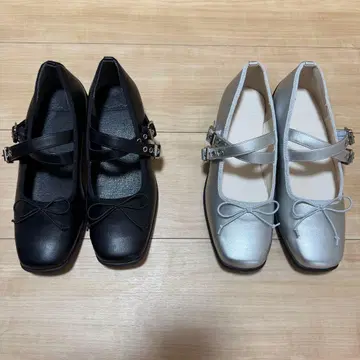 (미사용) Heather 리본 발레 슈즈 블랙&실버 2켤레 세트