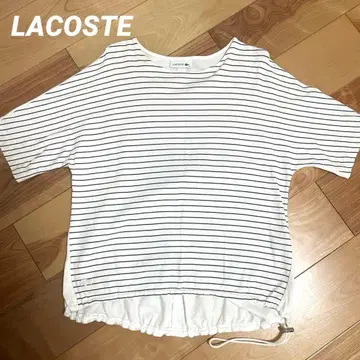 LACOSTE 라코스테 보더 티셔츠 화이트 36 밑단 드로스트