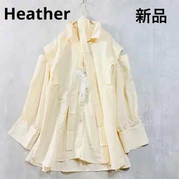 새상품 Heather 헤더 리본 초커 셔츠 아이보리 긴팔 오픈 숄더