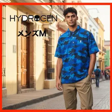 A4582*HYDROGEN*카모플라쥬 피케 셔츠*자수 로고*M*파랑/블랙