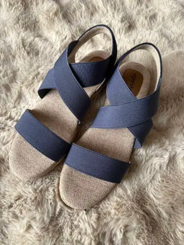 샌들 웨지솔 4cm 피로하지 않은 걷기 쉬운 S 사이즈 네이비