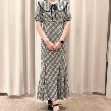 안미르 체크 옷깃 머메이드 원피스