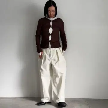 셀렉 모카 코튼 블렌드 커브 와이드 팬츠 S