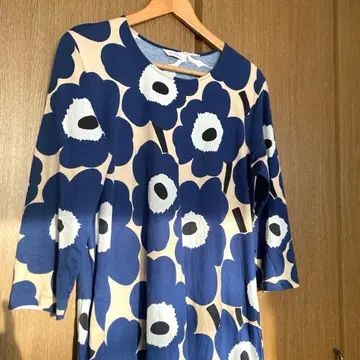 marimekko 우니코 7부 소매 원피스 네이비 x 베이지