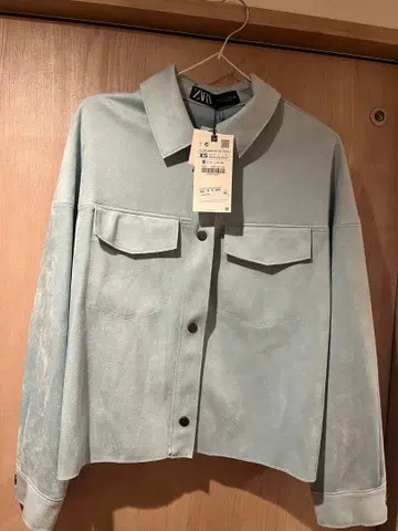 ZARA 아이스 블루 스웨이드 자켓 XS 택 포함 미사용 새상품