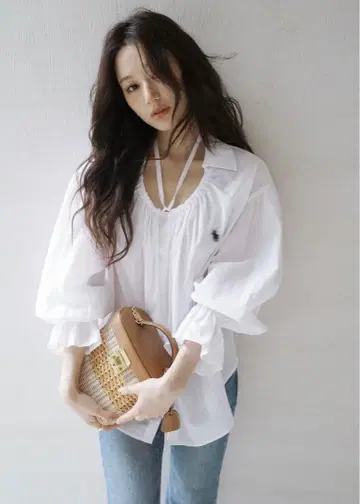 랄프 로렌 블라우스 타이넥 코튼 포플린 상의 여성용