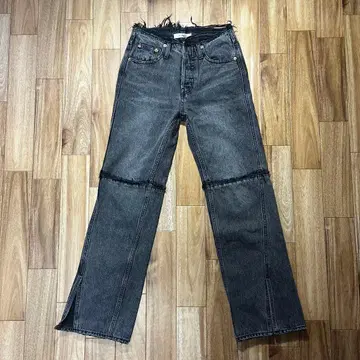 MOUSSY 와이드 레그 데님 프린지 y2k 헤이세이 갸루 블랙 데님