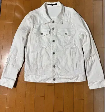 NO ID 화이트 데님 자켓 데미지 가공