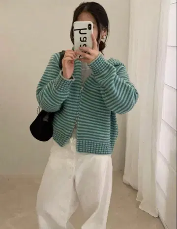 민트 그린 스트라이프 집업 후드티