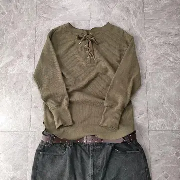 아카이브 레이스업 와플 롱 티 카키