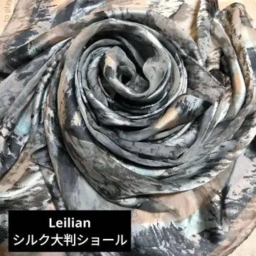 Leilian 시스루 스트라이프 패턴 실크 대형 숄 115cm 각