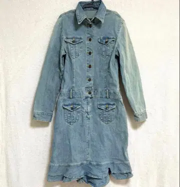 데님 원피스 티어드 프릴 밑단 프릴 청바지 블루 무릎 기장 오샤레