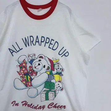 90s vintage 애니멀 크리스마스 곰 링거 T셔츠 구제 의류 레트로