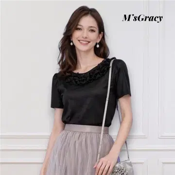 새상품급 M'S GRACY 프릴 옷깃 티셔츠 블랙 38 고급