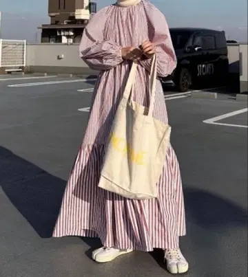 페르나 perna 롱 원피스 스트라이프 원피스 티어드 맥시 길이