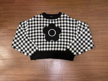 MARY QUANT 체크 무늬 플라워 모티브 스웨터