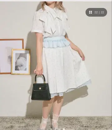 쿠틸과 레트로 웨스 프릴 레이스 플리츠 스커트 블루