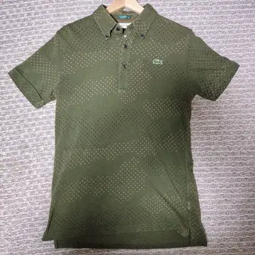 LACOSTE 올리브 그린 레어 도트 무늬 피케 셔츠