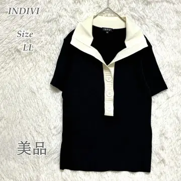 INDIVI 니트 폴로 반팔 블랙 44 여성용 깔끔한 고급 LL