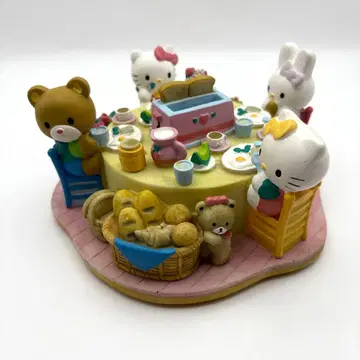 [레어] 산리오 헬로키티 다 함께 아침밥 디오라마풍 저금통 레트로
