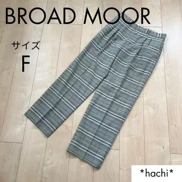 BROAD MOOR 그린 베이지 체크 무늬 와이드 팬츠 턱 팬츠