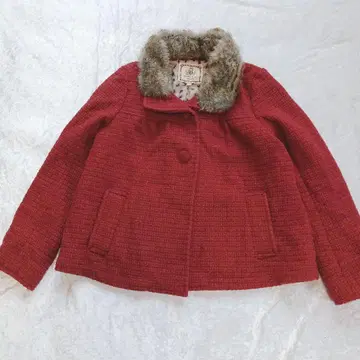 어스 뮤직 빨간색 퍼 자켓 S 피 코트 포켓 숏 기장
