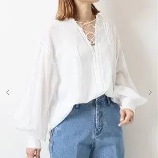 Spick & Span 레이스업 블라우스 화이트