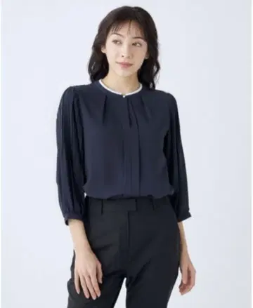 7부 배색 절개 밴드 카라 풀오버 상의 L 블라우스
