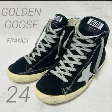 골든구스 FRANCY 하이컷 스니커즈 블랙 스웨이드 24
