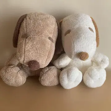 스누피 봉제 인형 브라운과 화이트 세트 40cm