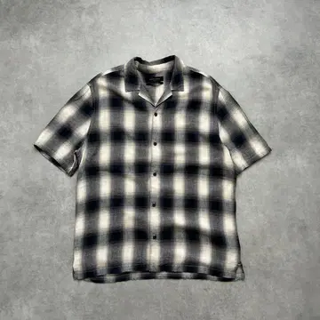 올세인츠 옴브레 체크 오픈 카라 셔츠 S 네이비 계열