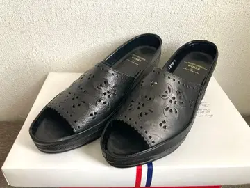 [ 미사용 ] 라보키고시 웍스 천연 가죽 웨지솔 샌들 L 블랙