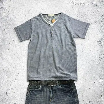 00s archive henley rib tee blue gray y2k