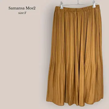 Samansa Mos2 플리츠 롱 스커트 허리밴딩 브라운