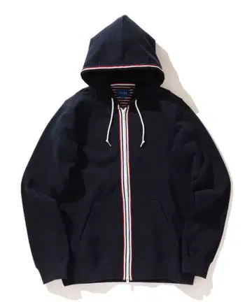 BEAMS 트리코 라인 후드티 네이비