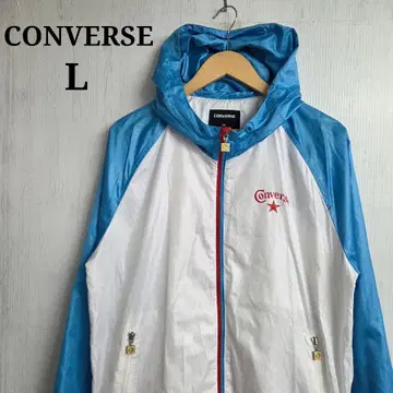 CONVERSE 나일론 자켓 L 화이트 컬러 스카이블루 빈티지