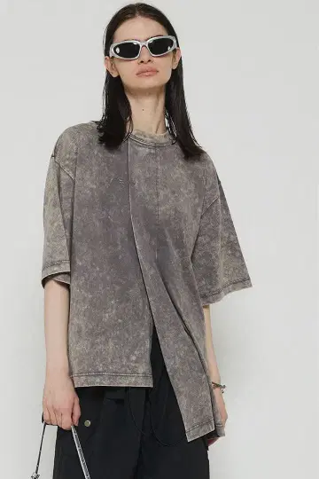 Maison Special 프론트 턱 케미컬 블리치 T 그레이