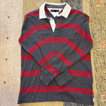 TOMMY HILFIGER 그레이 빨간색 스트라이프 피케 셔츠 L