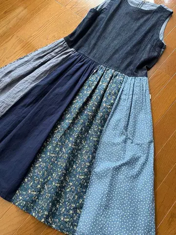 데님 꽃 패치워크 원피스
