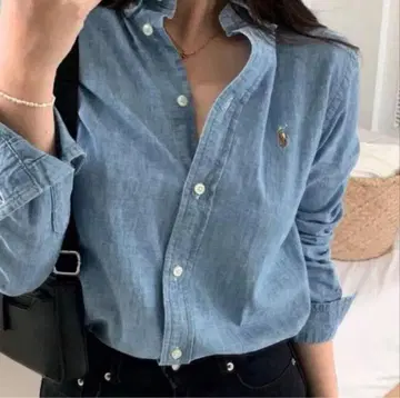 랄프 로렌 클래식 핏 셔츠 데님 버튼다운 셔츠 폴로 자수