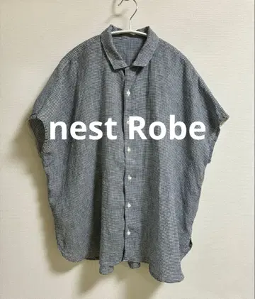 nest Robe 네스트로브 린넨 깅엄 개더 블라우스 일본제