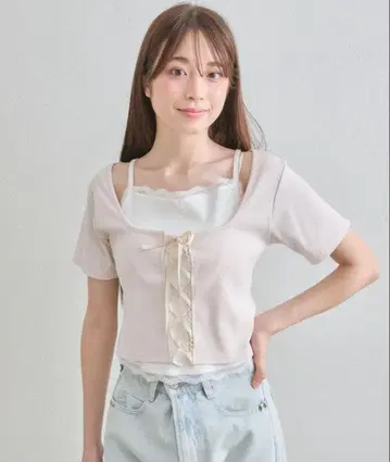 OLIVE des OLIVE 레이스업 레이어드 상의 [ 핑크 ]
