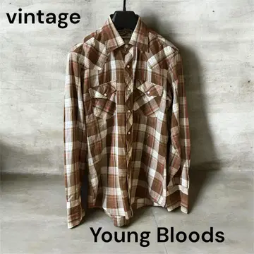 Young Bloods 빈티지 웨스턴 셔츠 브라운 구제 의류