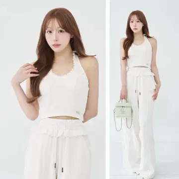 Darich 레이스 도킹 홀터 리본 맨투맨 상의 WHT