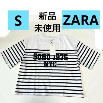 [ 새상품 미사용 ] ZARA 여성용 로고 반팔 T셔츠 스트라이프 S