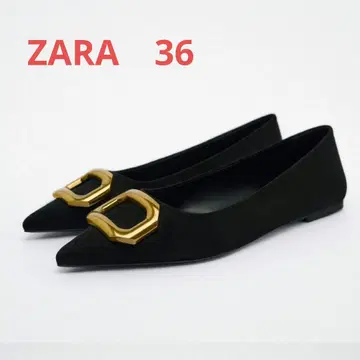[새상품급] ZARA 자라 블랙 골드 플레이트 플랫슈즈 36