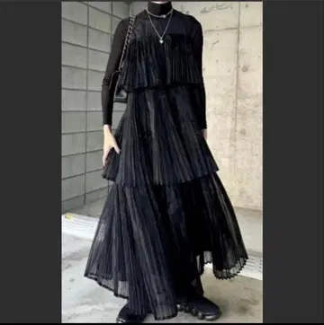 새상품급 PERNA 오간자 플리츠 원피스 블랙
