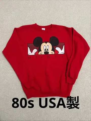 80s 미키마우스 빨간색 USA제 크루넥 맨투맨 S