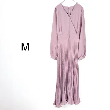 롱 원피스 더스티 핑크 플리츠 스커트 M 리본 봄 색상