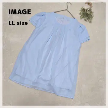 [이마쥬] 턱 쉬폰 블라우스 LL 블루 플레어 슬리브 페미닌